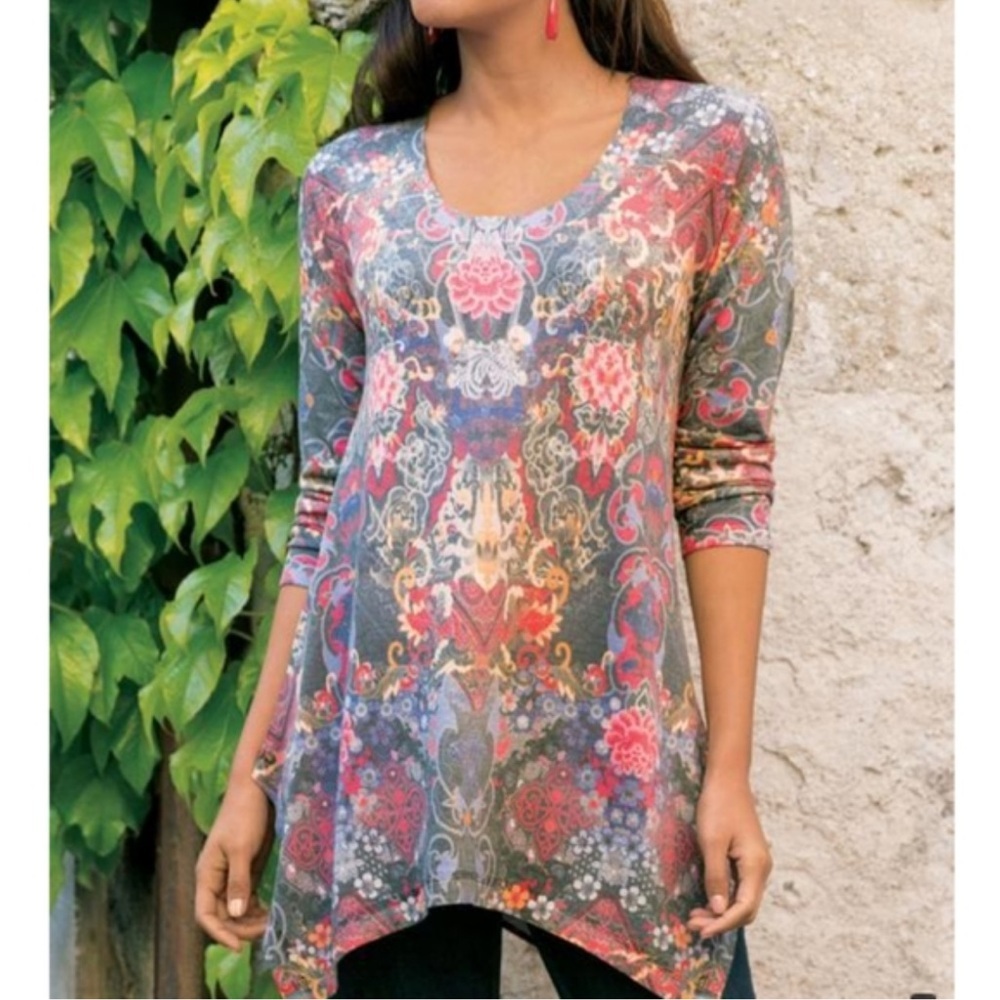Soft Surroundings Emilie Top Paisley Floral 3/4 Quarter Sleeve Blouse Size Large